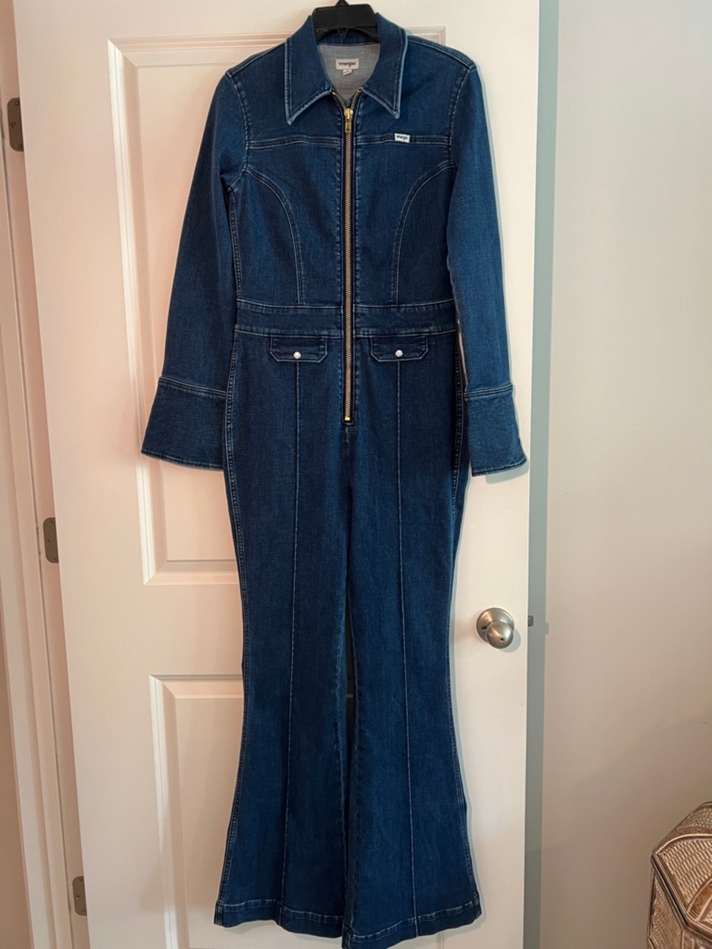 Wrangler Dark Blue Denim Flare Jumpsuit